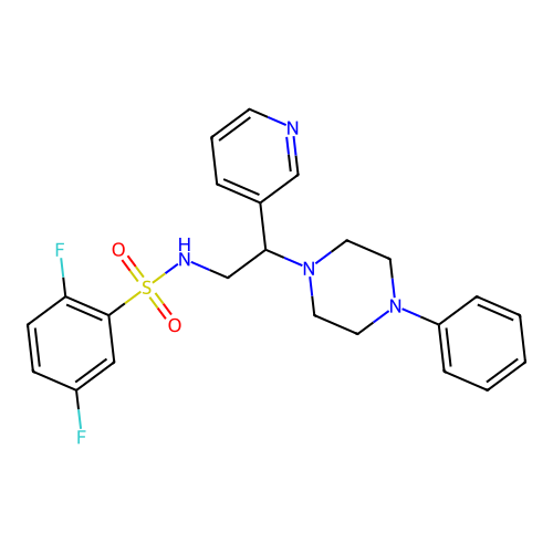 2,5-difluoro-N-[2-(4-phenylpiperazin-1-yl)-2-(pyridin-3-yl)ethyl]benzene-1-sulfonamide structure