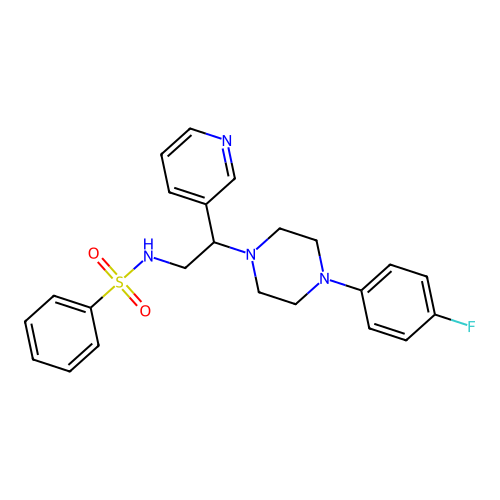 N-(2-(4-(4-fluorophenyl)piperazin-1-yl)-2-(pyridin-3-yl)ethyl)benzenesulfonamide structure