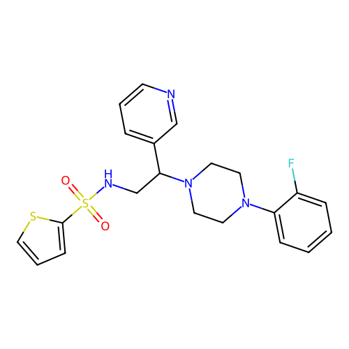N-(2-(4-(2-fluorophenyl)piperazin-1-yl)-2-(pyridin-3-yl)ethyl)thiophene-2-sulfonamide structure