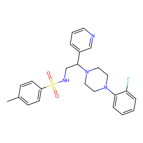 N-(2-(4-(2-fluorophenyl)piperazin-1-yl)-2-(pyridin-3-yl)ethyl)-4-methylbenzenesulfonamide structure