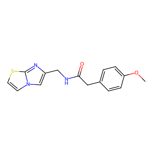 N-(imidazo[2,1-b][1,3]thiazol-6-ylmethyl)-2-(4-methoxyphenyl)acetamide structure