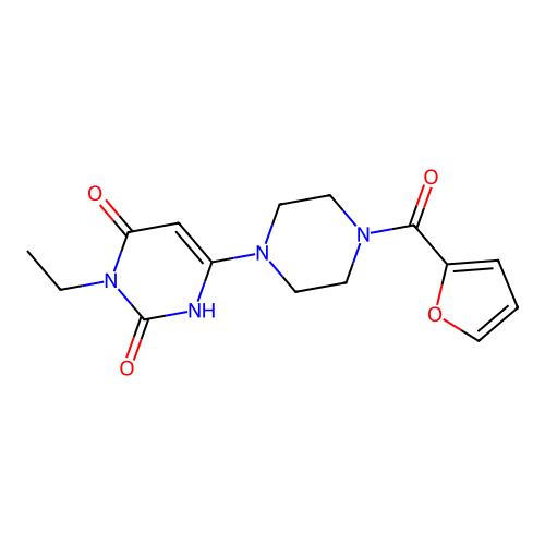 3-ethyl-6-(4-(furan-2-carbonyl)piperazin-1-yl)pyrimidine-2,4(1H,3H)-dione structure