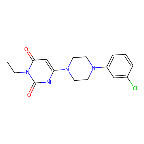 6-(4-(3-chlorophenyl)piperazin-1-yl)-3-ethylpyrimidine-2,4(1H,3H)-dione structure