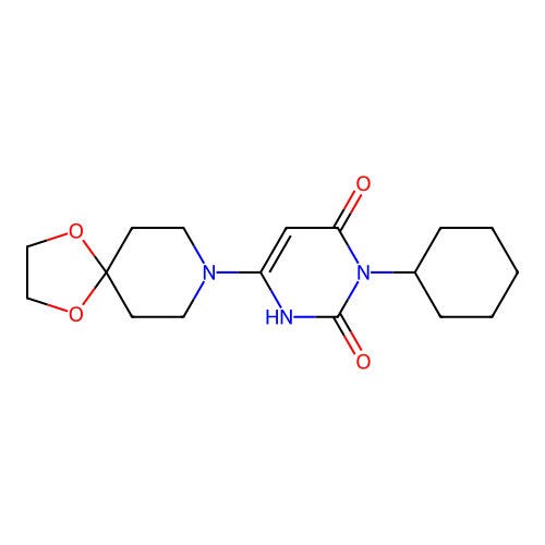 3-cyclohexyl-6-(1,4-dioxa-8-azaspiro[4.5]decan-8-yl)-1H-pyrimidine-2,4-dione structure