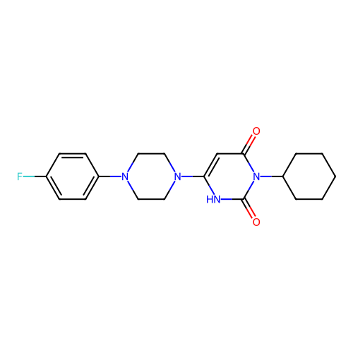 3-cyclohexyl-6-[4-(4-fluorophenyl)piperazin-1-yl]-1H-pyrimidine-2,4-dione structure