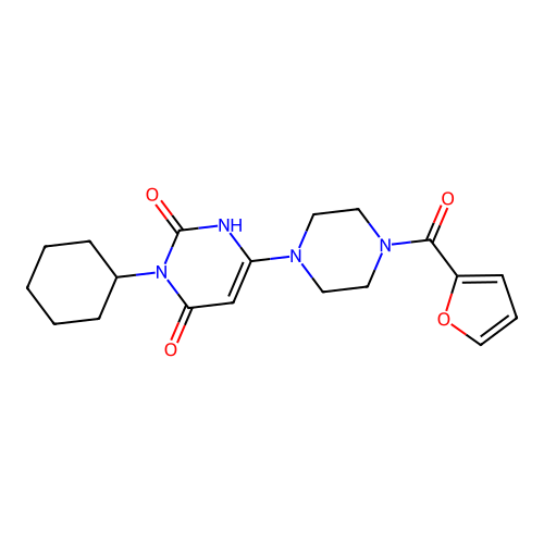 3-cyclohexyl-6-[4-(furan-2-carbonyl)piperazin-1-yl]-1H-pyrimidine-2,4-dione structure