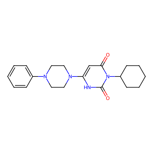 3-cyclohexyl-6-(4-phenylpiperazin-1-yl)-1H-pyrimidine-2,4-dione structure