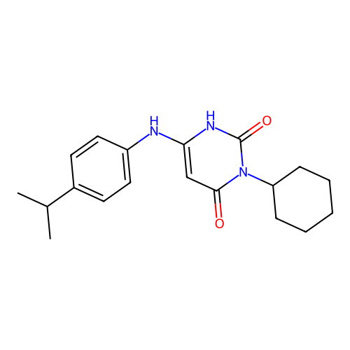 3-cyclohexyl-6-((4-isopropylphenyl)amino)pyrimidine-2,4(1H,3H)-dione structure