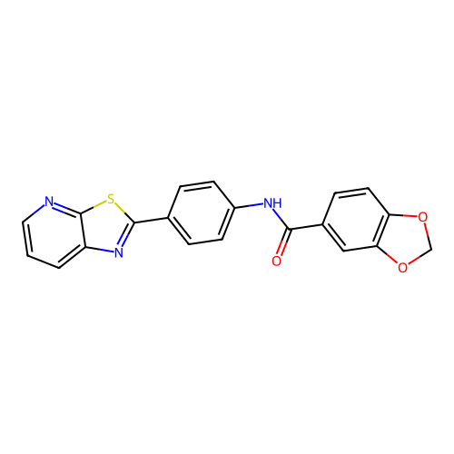 N-(4-(thiazolo[5,4-b]pyridin-2-yl)phenyl)benzo[d][1,3]dioxole-5-carboxamide structure