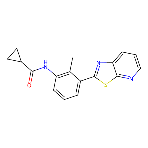 N-(2-methyl-3-(thiazolo[5,4-b]pyridin-2-yl)phenyl)cyclopropanecarboxamide structure