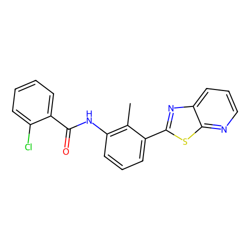2-chloro-N-(2-methyl-3-(thiazolo[5,4-b]pyridin-2-yl)phenyl)benzamide structure