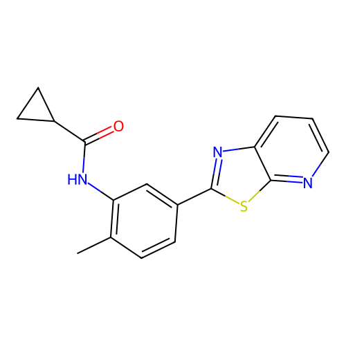 N-(2-methyl-5-(thiazolo[5,4-b]pyridin-2-yl)phenyl)cyclopropanecarboxamide structure