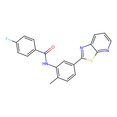 4-fluoro-N-(2-methyl-5-(thiazolo[5,4-b]pyridin-2-yl)phenyl)benzamide structure