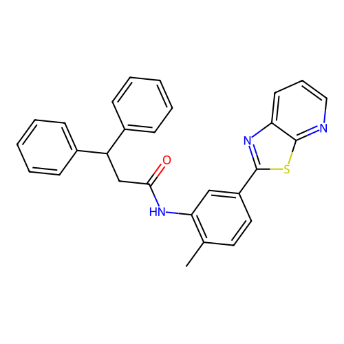 N-(2-methyl-5-(thiazolo[5,4-b]pyridin-2-yl)phenyl)-3,3-diphenylpropanamide structure