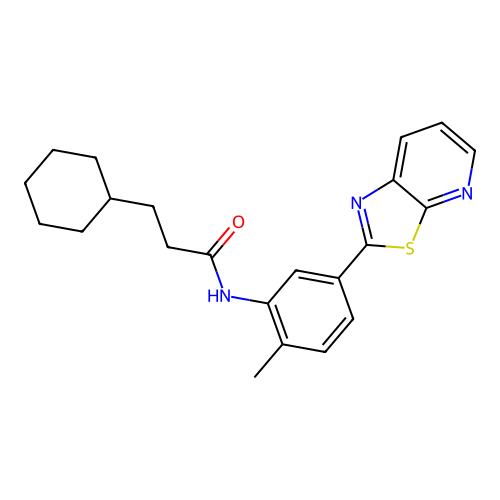 3-cyclohexyl-N-(2-methyl-5-(thiazolo[5,4-b]pyridin-2-yl)phenyl)propanamide structure