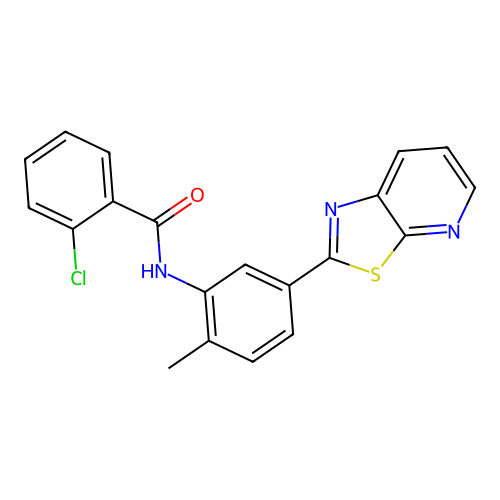 2-chloro-N-(2-methyl-5-(thiazolo[5,4-b]pyridin-2-yl)phenyl)benzamide structure