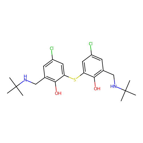 2-[(tert-butylamino)methyl]-6-[3-[(tert-butylamino)methyl]-5-chloro-2-hydroxyphenyl]sulfanyl-4-chlorophenol structure