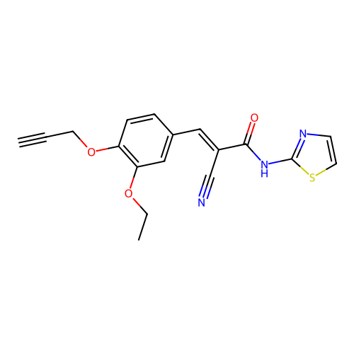 (E)-2-cyano-3-(3-ethoxy-4-prop-2-ynoxyphenyl)-N-(1,3-thiazol-2-yl)prop-2-enamide structure