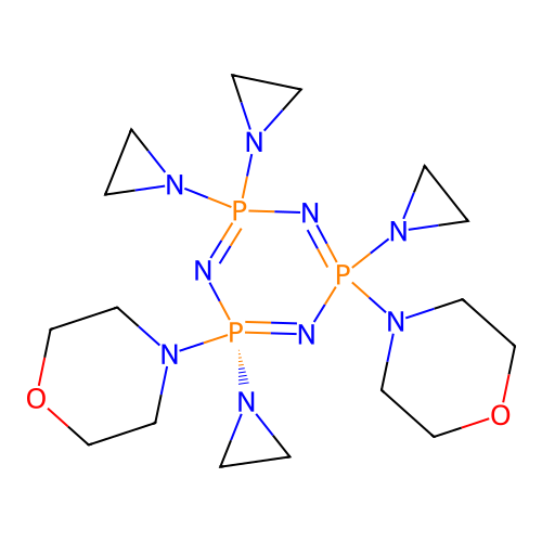 1,3,5,2,4,6-Triazatriphosphorine, 2,2,4,4,6,6-hexahydro-4,6-di-4-morpholinyl-2,2,4,6-tetrakis(1-aziridinyl)-, trans- structure