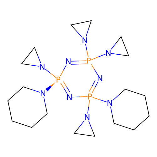 1,3,5,2,4,6-Triazatriphosphorine, 2,2,4,4,6,6-hexahydro-4,6-di-1-piperidinyl-2,2,4,6-tetrakis(1-aziridinyl)-, trans- structure