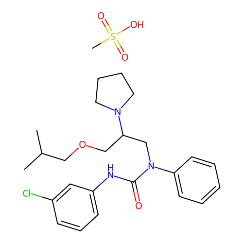 Urea, N'-(3-chlorophenyl)-N-(3-(2-methylpropoxy)-2-(1-pyrrolidinyl)propyl)-N-phenyl-, monomethanesulfonate structure