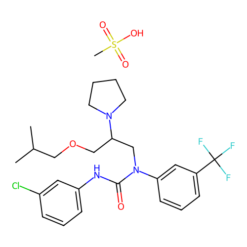 Urea, N'-(3-chlorophenyl)-N-(3-(2-methylpropoxy)-2-(1-pyrrolidinyl)propyl)-N-(3-(trifluoromethyl)phenyl)-, monomethanesulfonate structure