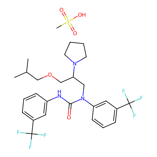 Urea, N-(3-(2-methylpropoxy)-2-(1-pyrrolidinyl)propyl)-N,N'-bis(3-(trifluoromethyl)phenyl)-, monomethanesulfonate structure