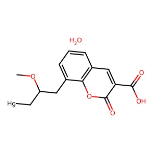 (3-(3-(Hydroxymercuri)-2-methoxypropyl)salicylidene)malonic acid delta-lactone structure