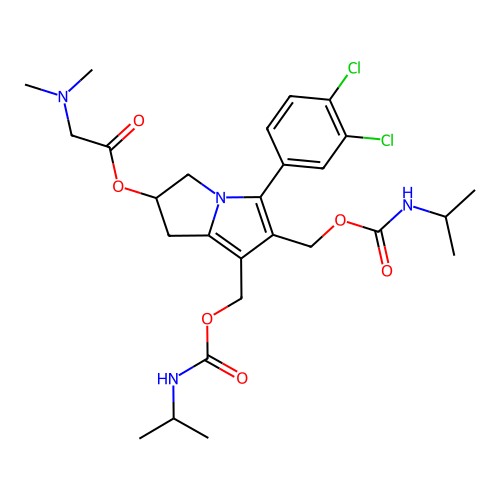 [5-(3,4-dichlorophenyl)-6,7-bis(propan-2-ylcarbamoyloxymethyl)-2,3-dihydro-1H-pyrrolizin-2-yl] 2-(dimethylamino)acetate structure