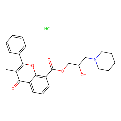 2-Hydroxy-3-(N-piperidino)propyl 3-methylflavone-8-carboxylate hydrochloride structure