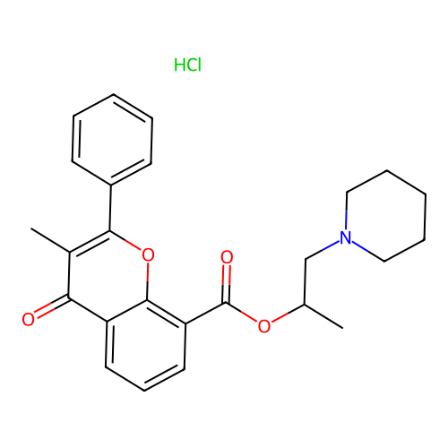 4H-1-Benzopyran-8-carboxylic acid, 3-methyl-4-oxo-2-phenyl-, 1-methyl-2-(1-piperidinyl)ethyl ester, hydrochloride, hydrate structure