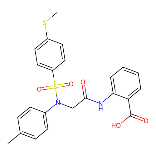 2-(2-(4-(methylthio)-N-(p-tolyl)phenylsulfonamido)acetamido)benzoic acid structure
