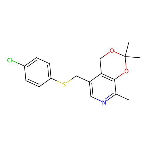 5-[(4-chlorophenyl)sulfanylmethyl]-2,2,8-trimethyl-4H-[1,3]dioxino[4,5-c]pyridine structure