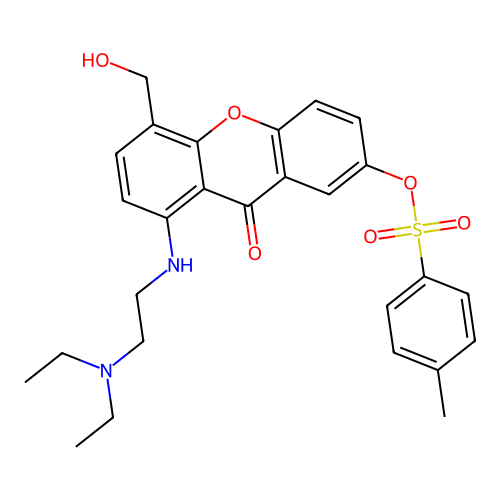 9H-Xanthen-9-one, 1-((2-(diethylamino)ethyl)amino)-4-(hydroxymethyl)-7-(((4-methylphenyl)sulfonyl)oxy)- structure