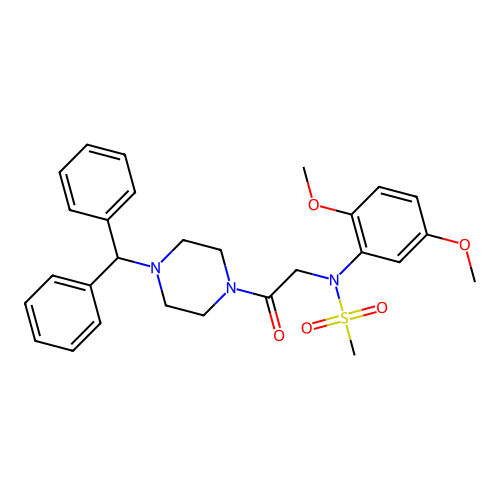 N-[2-(4-benzhydrylpiperazin-1-yl)-2-oxoethyl]-N-(2,5-dimethoxyphenyl)methanesulfonamide structure