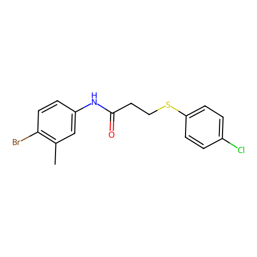 N-(4-bromo-3-methylphenyl)-3-(4-chlorophenyl)sulfanylpropanamide structure