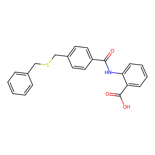 2-[({4-[(Benzylsulfanyl)methyl]phenyl}carbonyl)amino]benzoic acid structure