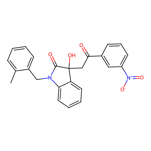3-hydroxy-1-(2-methylbenzyl)-3-[2-(3-nitrophenyl)-2-oxoethyl]-1,3-dihydro-2H-indol-2-one structure