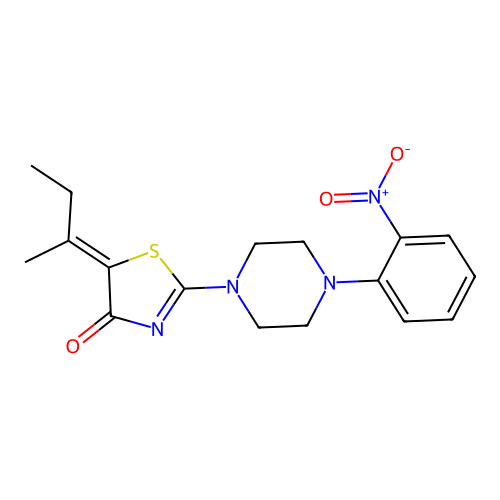 (Z)-5-(butan-2-ylidene)-2-(4-(2-nitrophenyl)piperazin-1-yl)thiazol-4(5H)-one structure