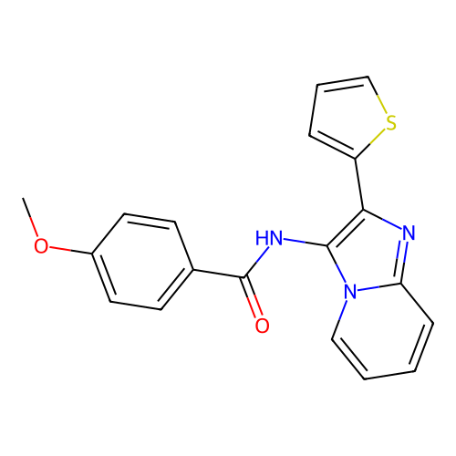 4-methoxy-N-[2-(thiophen-2-yl)imidazo[1,2-a]pyridin-3-yl]benzamide structure