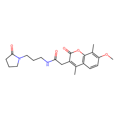 2-(7-methoxy-4,8-dimethyl-2-oxo-2H-chromen-3-yl)-N-(3-(2-oxopyrrolidin-1-yl)propyl)acetamide structure