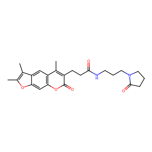 N-(3-(2-oxopyrrolidin-1-yl)propyl)-3-(2,3,5-trimethyl-7-oxo-7H-furo[3,2-g]chromen-6-yl)propanamide structure