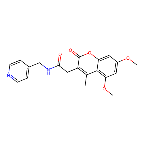 2-(5,7-dimethoxy-4-methyl-2-oxo-2H-chromen-3-yl)-N-(pyridin-4-ylmethyl)acetamide structure