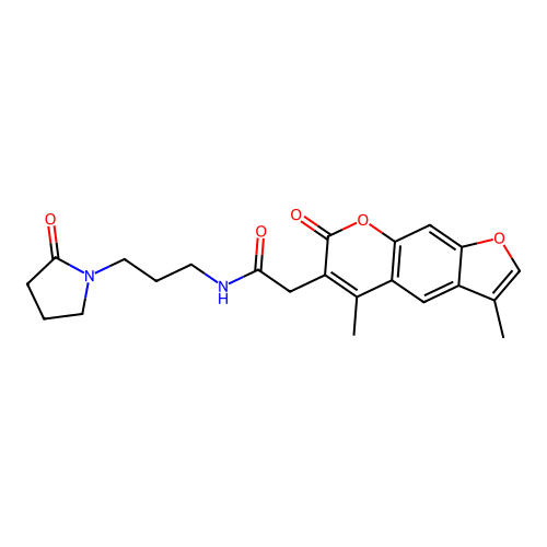 2-(3,5-dimethyl-7-oxo-7H-furo[3,2-g]chromen-6-yl)-N-(3-(2-oxopyrrolidin-1-yl)propyl)acetamide structure