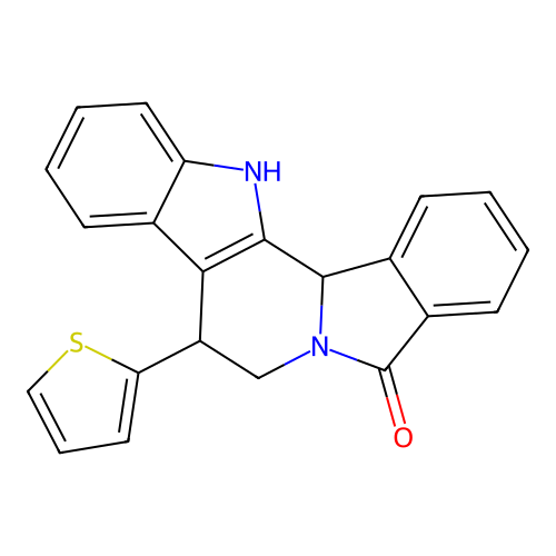8-(thiophen-2-yl)-7,8,13,13b-tetrahydro-5H-benzo[1,2]indolizino[8,7-b]indol-5-one structure