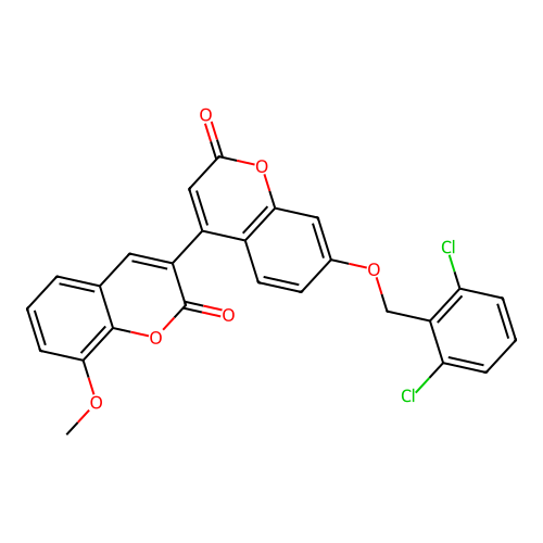 7'-((2,6-dichlorobenzyl)oxy)-8-methoxy-2H,2'H-[3,4'-bichromene]-2,2'-dione structure