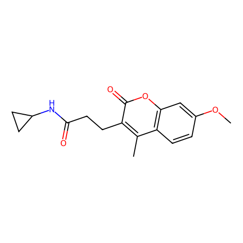 N-cyclopropyl-3-(7-methoxy-4-methyl-2-oxo-2H-chromen-3-yl)propanamide structure