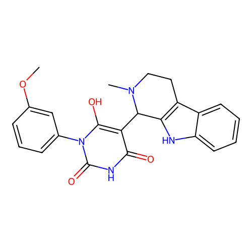 6-hydroxy-3-(3-methoxyphenyl)-5-(2-methyl-2,3,4,9-tetrahydro-1H-pyrido[3,4-b]indol-1-yl)pyrimidine-2,4(1H,3H)-dione structure