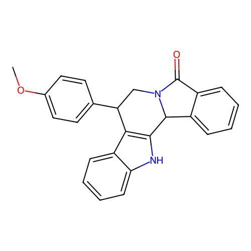 8-(4-methoxyphenyl)-7,8,13,13b-tetrahydro-5H-benzo[1,2]indolizino[8,7-b]indol-5-one structure