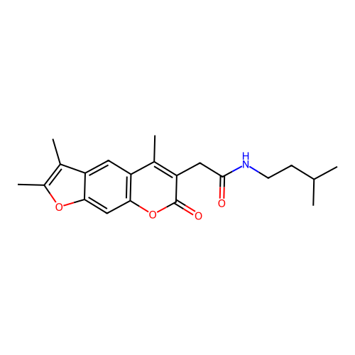 N-isopentyl-2-(2,3,5-trimethyl-7-oxo-7H-furo[3,2-g]chromen-6-yl)acetamide structure
